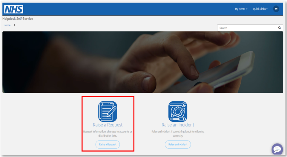 Screenshot of helpdesk self service