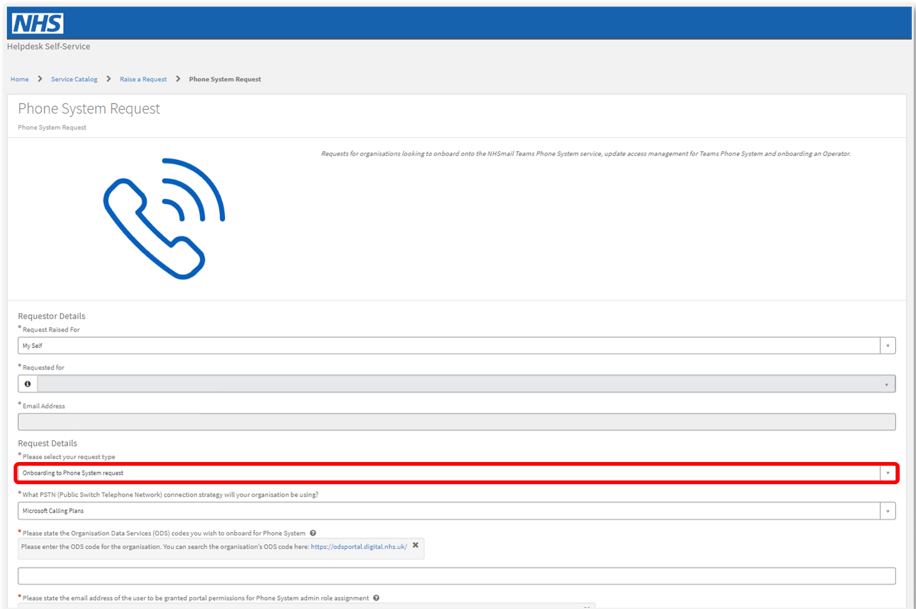 Screenshot of helpdesk self service