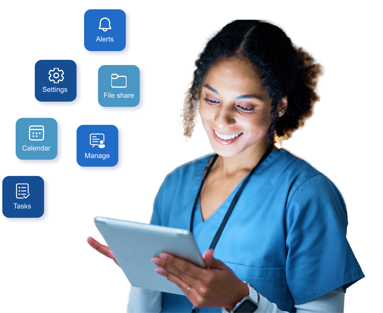 Medical worker using tablet